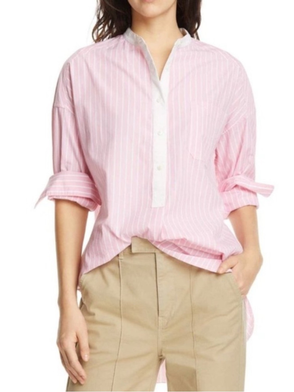Alex Mill Striped Cotton-Poplin Shirt in Baby Pink Size Small